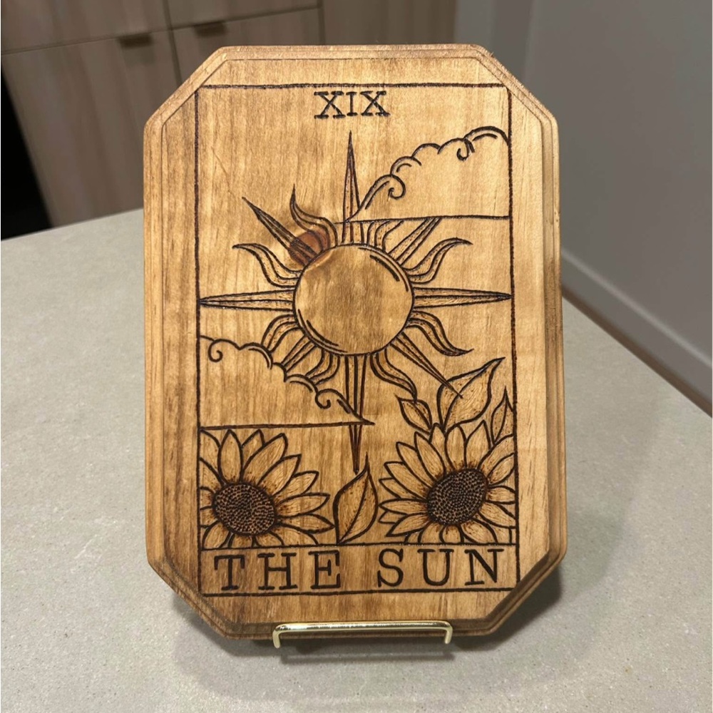 Sun Tarot Card Wood Burnt Decor Art